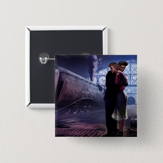 Blauwe trein 2 vierkante button 5,1 cm (Voorkant /achterkant)