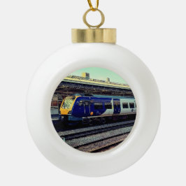 Blauwe trein, bij station Sheffield Keramische Bal Ornament