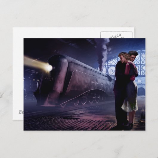 Blauwe trein briefkaart (Voorkant / Achterkant)