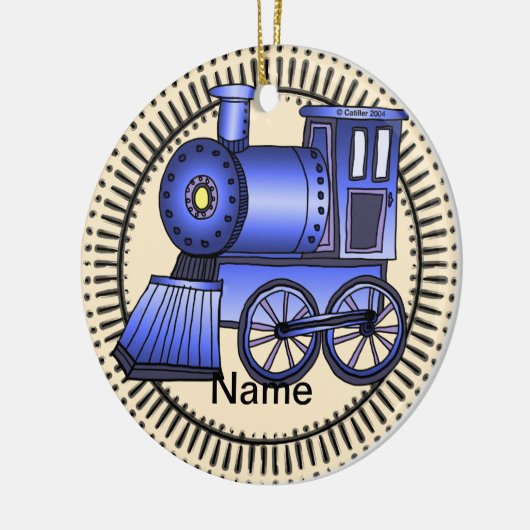 Blauwe trein keramisch ornament (Links)