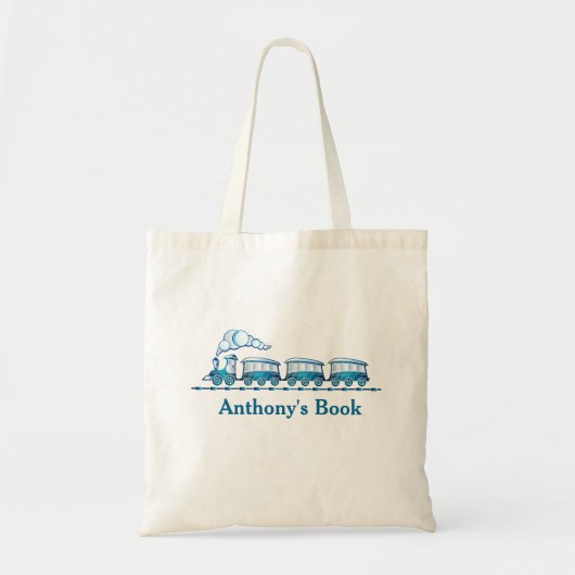 Blauwe trein kinder, bibliotheek genaamd tote bag (Voorkant)