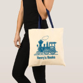 Blauwe trein kinder met de naam id library canvas tote bag (Voorkant (product))
