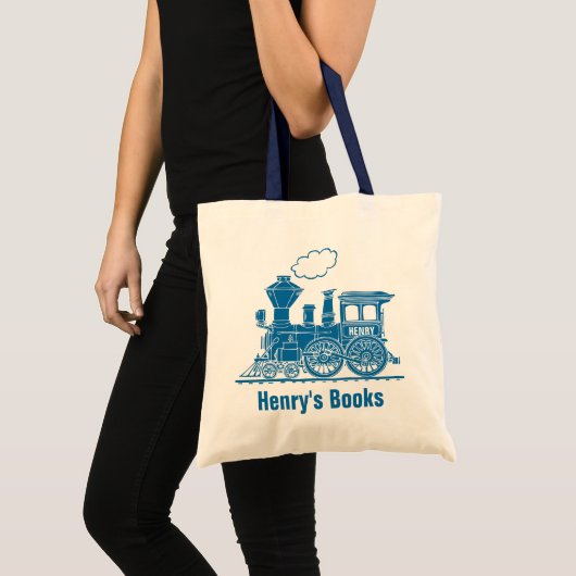 Blauwe trein kinder met de naam id library canvas tote bag (Voorkant (product))