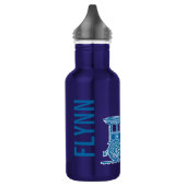 Blauwe trein kinder naam gele drinken fles (Links)