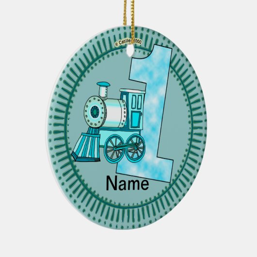 Blauwe trein nummer 1 keramisch ornament (Rechts)