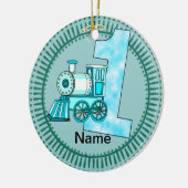 Blauwe trein nummer 1 keramisch ornament (Links)