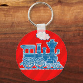 Blauwe trein op rode jongens sleutelhanger (Voorkant)