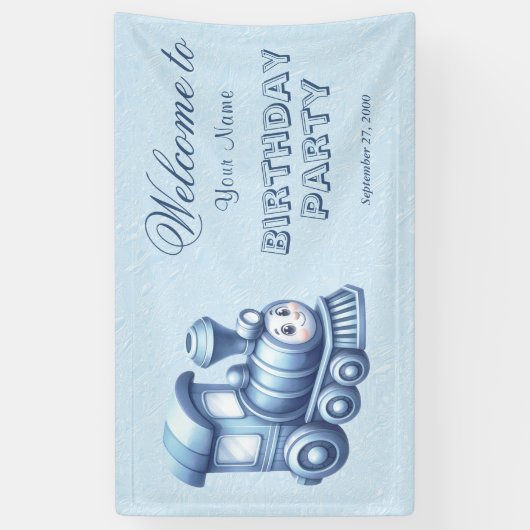 Blauwe Trein Verjaardag Welkom Spandoek (Verticaal)