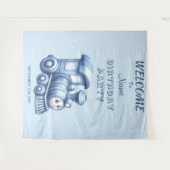 Blauwe Trein Verjaardagsfeestje Achtergrond Wandkleed (Voorkant (horizontaal))