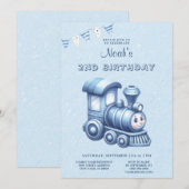 Blauwe Trein Verjaardagsfeestuitnodiging Kaart (Voorkant / Achterkant)