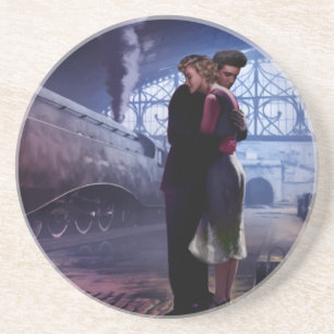 Blauwe trein zandsteen onderzetter