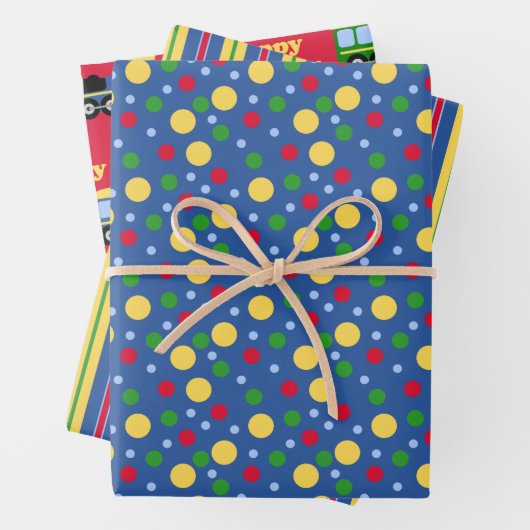 Blauwe treinmotor en steenkoolauto inpakpapier vel (In situ)