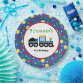 Blauwe treinmotor en steenkoolauto papieren bordje (Feest)