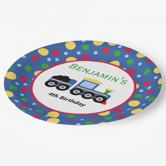 Blauwe treinmotor en steenkoolauto papieren bordje (Gekanteld)