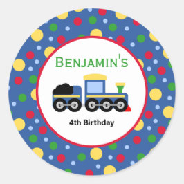 Blauwe treinmotor en steenkoolauto ronde sticker