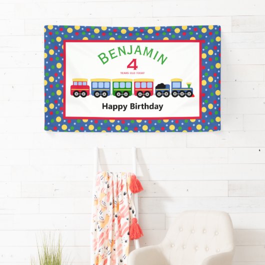 Blauwe treinmotor en steenkoolauto spandoek (Insitu)