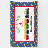 Blauwe treinmotor en steenkoolauto spandoek (Verticaal)