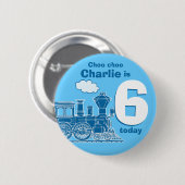 Blauwe treinnaam en ouderdomsknoop / badge ronde button 5,7 cm (Voorkant /achterkant)