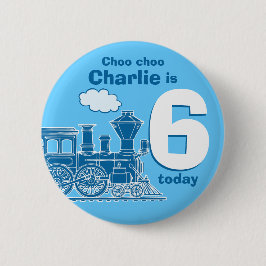 Blauwe treinnaam en ouderdomsknoop / badge ronde button 5,7 cm