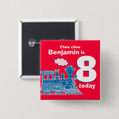 Blauwe treinnaam en rode kenteken vierkante button 5,1 cm (Voorkant /achterkant)