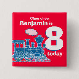 Blauwe treinnaam en rode kenteken vierkante button 5,1 cm