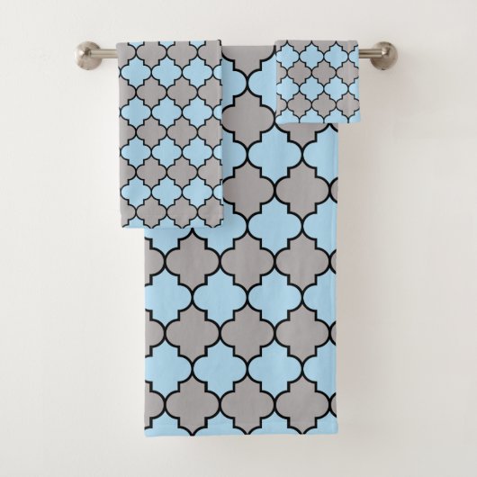 Blauwe Trellis, Quatrefoil, Marokkaanse Lattice Bad Handdoek (Insitu)