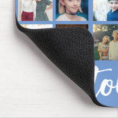 Blauwe trendy fotocollage tekstscriptfamilie muismat (Hoek)