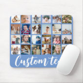 Blauwe trendy fotocollage tekstscriptfamilie muismat (Met muis)