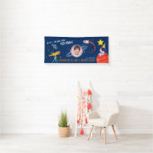 Blauwe Trendy Kosmische Raket Planeet Kinderen Ver Spandoek (Insitu)