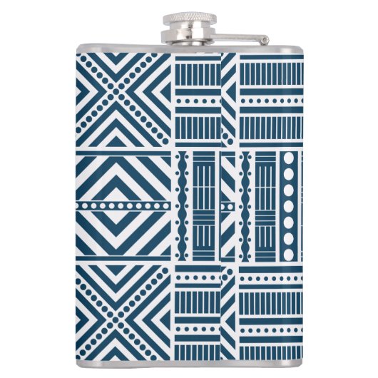 Blauwe Tribal Pattern Art Heupfles (Achterkant)