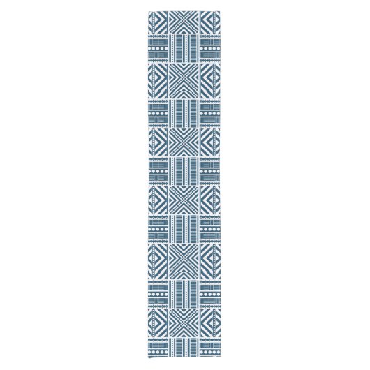 Blauwe Tribal Pattern Art Korte Tafelloper (Voorkant)