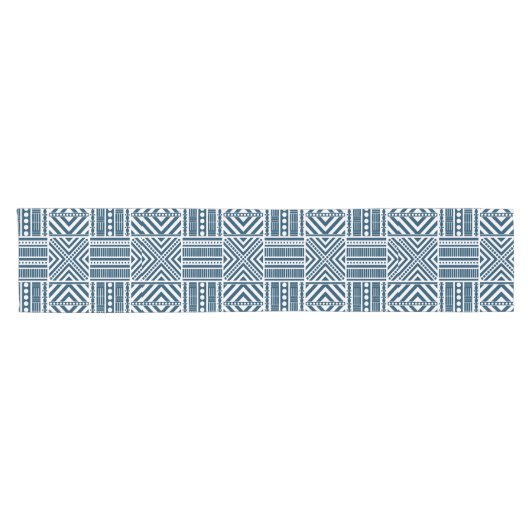 Blauwe Tribal Pattern Art Korte Tafelloper (Horizontaal)
