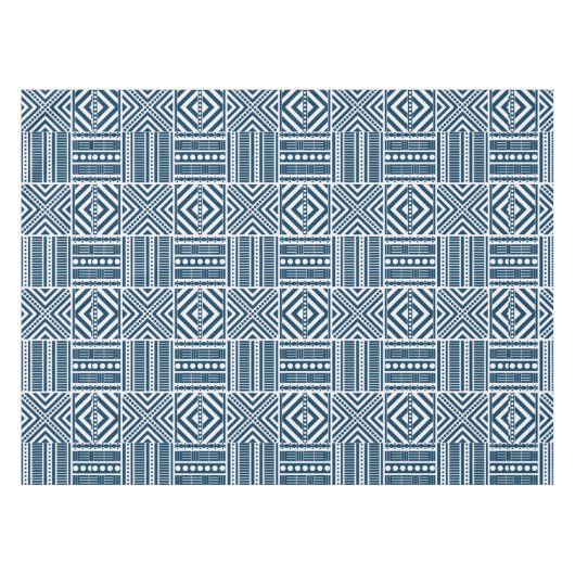 Blauwe Tribal Pattern Art Tafelkleed (Voorkant (Horizontaal))
