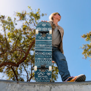 Blauwe Tribale Abstracte Geometrische Patroon Aang Persoonlijk Skateboard