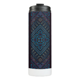 Blauwe Tribale Geometrische Patroon Thermische Tum Thermosbeker