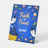 Blauwe Trick or treat Halloween Neem een Reclamebord Met Voetstuk (Voorkant)