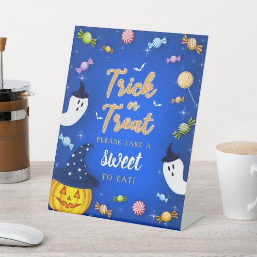 Blauwe Trick or treat Halloween Neem een Reclamebord Met Voetstuk (Insitu)