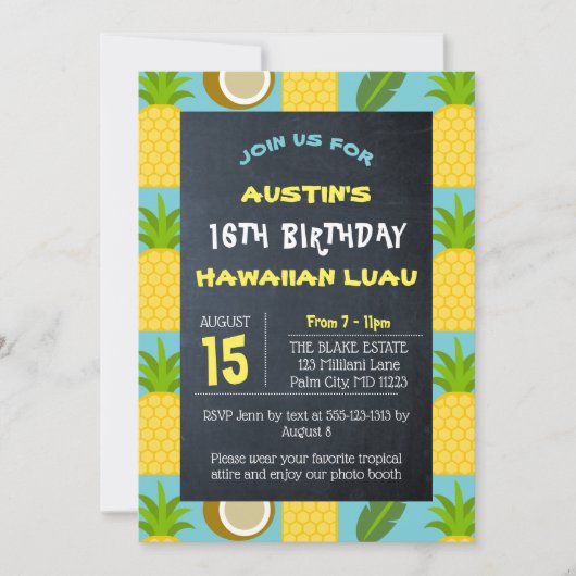 Blauwe tropische ananas en kokosnoot verjaardag kaart (Voorkant)