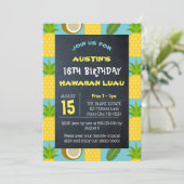 Blauwe tropische ananas en kokosnoot verjaardag kaart (Staand voorkant)