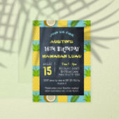 Blauwe tropische ananas en kokosnoot verjaardag kaart