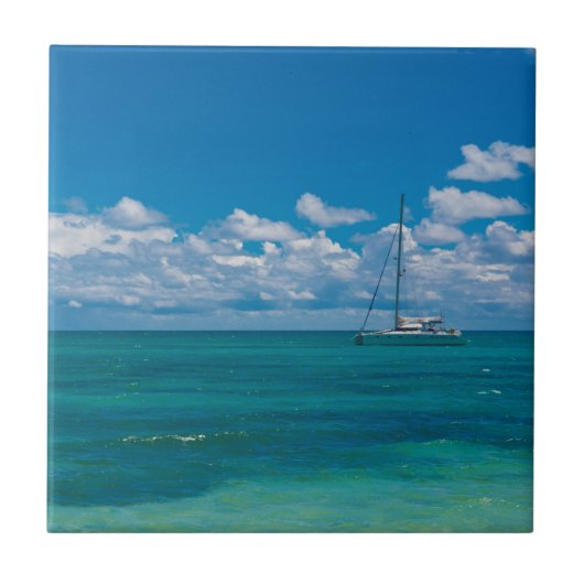 Blauwe Tropische Baai Zeelandschap Tegeltje (Voorkant)