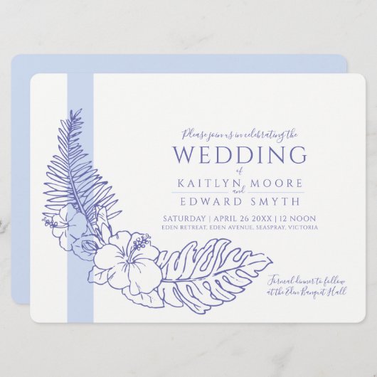 blauwe tropische baard bruiloft kaart (Voorkant / Achterkant)