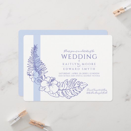 blauwe tropische baard bruiloft kaart (Voorkant / Achterkant in situ)