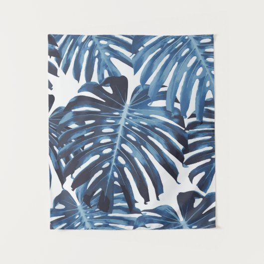 Blauwe tropische bladeren wandkleed (Voorkant)