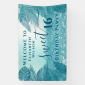 Blauwe tropische bladeren, zoet zestien spandoek (Verticaal)