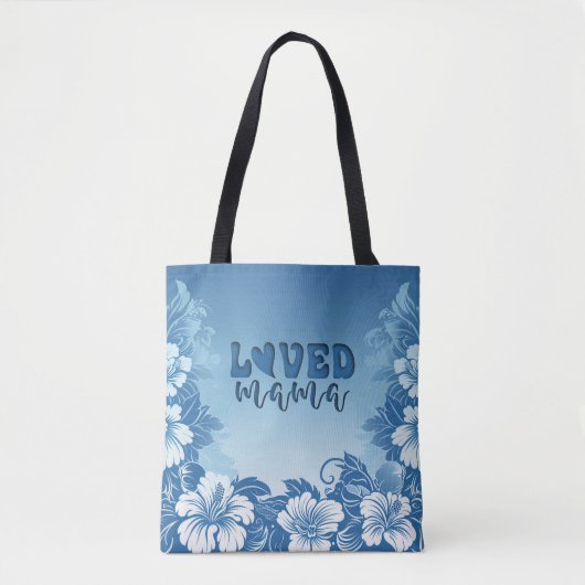 Blauwe tropische bloeiende "geliefde mama" Moederd Tote Bag (Voorkant)