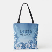 Blauwe tropische bloeiende "geliefde mama" Moederd Tote Bag (Achterkant)