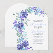 Blauwe Tropische Bloemboog bruiloft Kaart (Voorkant / Achterkant)