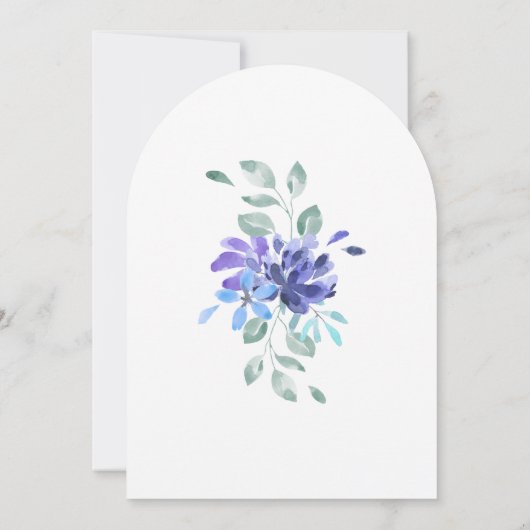 Blauwe Tropische Bloemboog bruiloft Kaart (Achterkant)