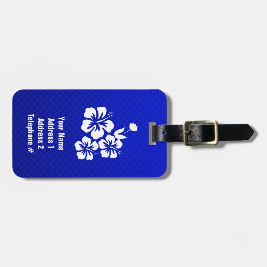 Blauwe tropische bloemen bagagelabel (Voorkant horizontaal)